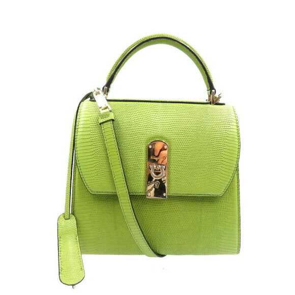 Salvatore Ferragamo Lizard Leather Green Handbag Shoulder Bag